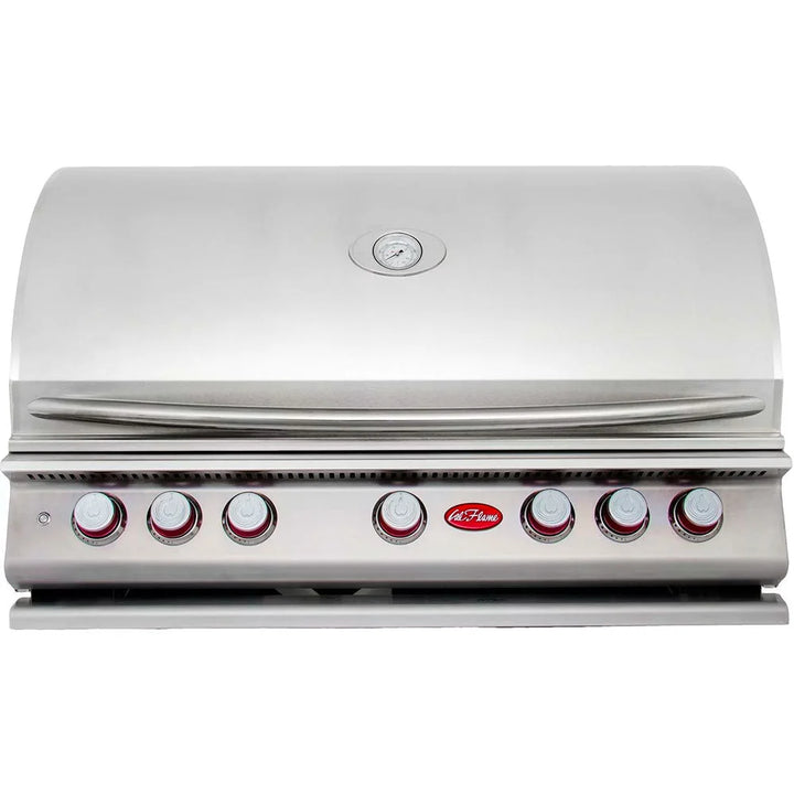 Cal Flame P-Series 40" Built-In Propane Gas Grill features five 15,000 BTU cast stainless steel burners with two ceramic core infrared burners and 95,000 total BTUs of cooking power across a 1,000 square inch surface.