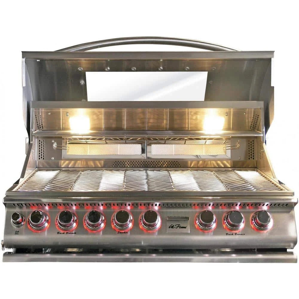 Cal Flame "Top Gun" 40" Built-In Propane Gas Grill with Infrared Backburner features five 15,000 BTU cast stainless steel burners and two 10,000 BTU ceramic infrared burners for precise temperature control and fast cooking results.