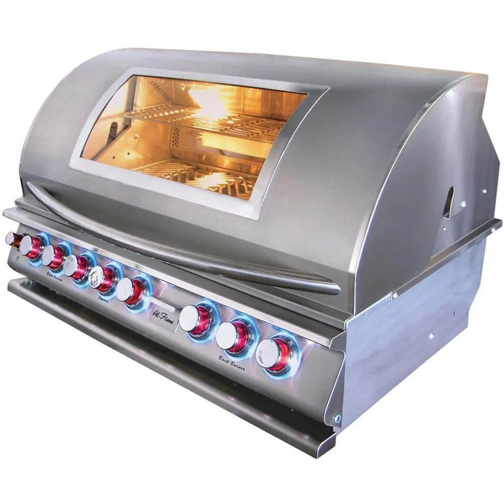 Cal Flame 'Top Gun' 40" 5-Burner Built-In Propane Gas Grill with Infrared Backburner features 304 stainless steel construction and five 15,000 BTU cast stainless steel burners.