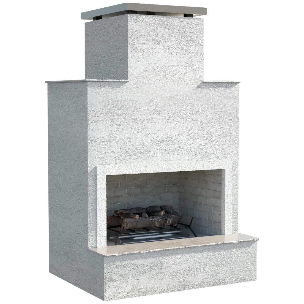 Cal Flame "Cancun" Outdoor Gas Fireplace w/ Front Mantel features sleek contemporary design, extended bottom mantel, and vibrant flame display powered by 22" Double Burner producing up to 90,000 BTUs of warmth.
