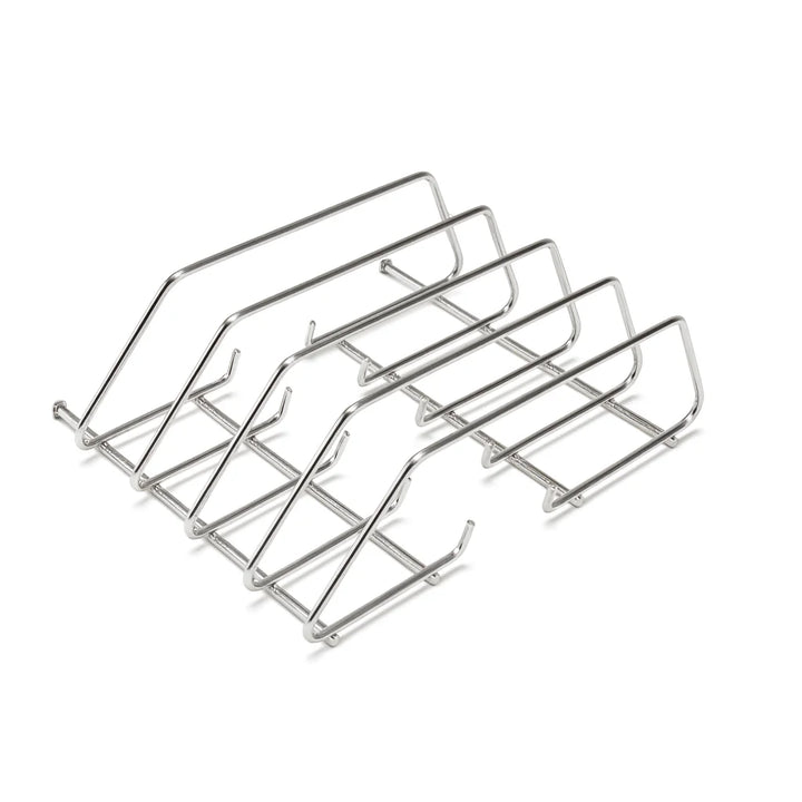 Green Mountain Grills RACKT Rib Rack - A heavy-duty stainless steel rib rack that holds up to four full racks upright for even heat and smoke circulation, compatible with LEDGE & PEAK Prime 2.0 grills.