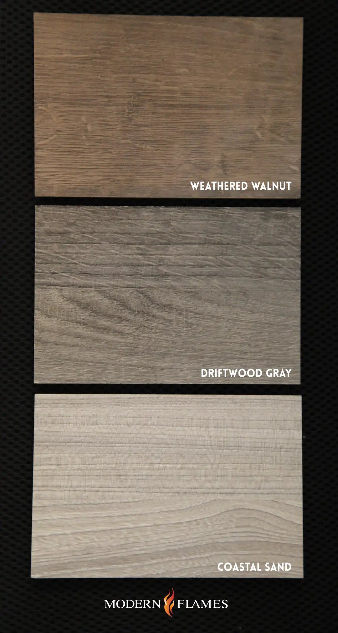 Allwood Media Wall Fireplace System for Spectrum Slimline 60" Electric Fireplace - A pre-finished, wall-mounted fireplace system featuring Weathered Walnut, Coastal Sand, or Driftwood Gray finishes, with built-in electrical access and space for the Modern Flames SPS-60B electric fireplace.