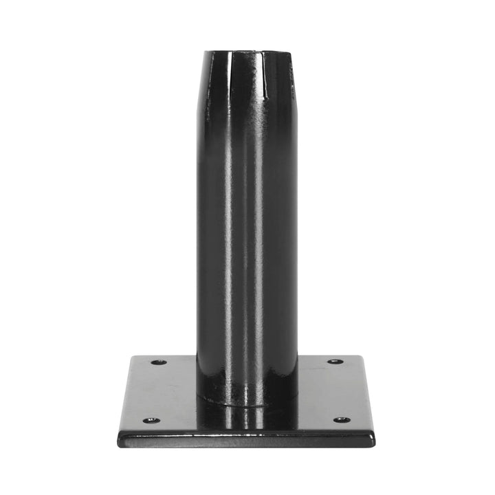 Torch Deck Post - The Outdoor Plus: Black powder-coated steel mount for In-Ground Posts (OPT-TTBP) on hard surfaces like wood or concrete patios and decks.