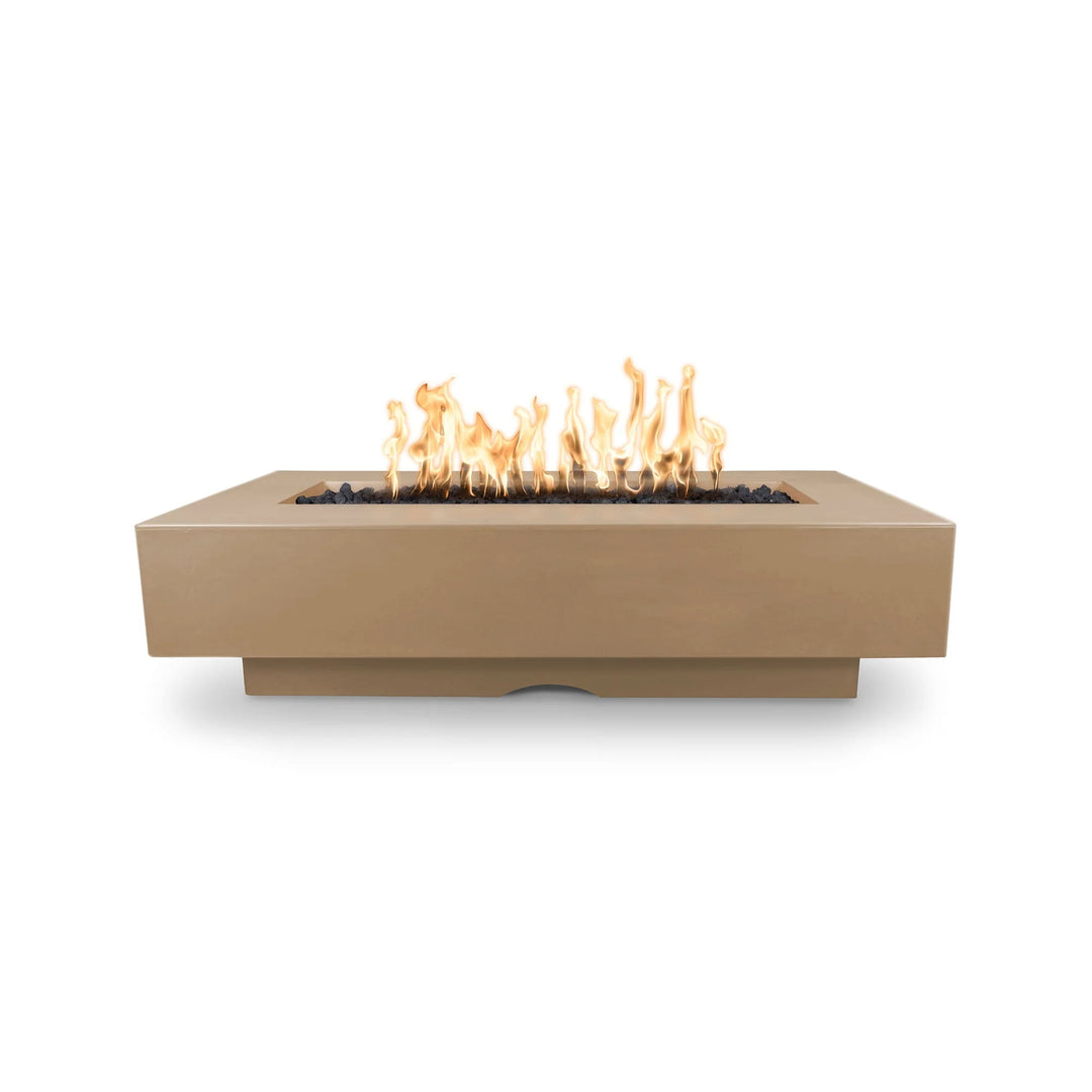 Del Mar Concrete Rectangle Fire Pit featuring a handcrafted, California coast-inspired design in various sizes (48", 60", 72", 84", 96") and ignition types.