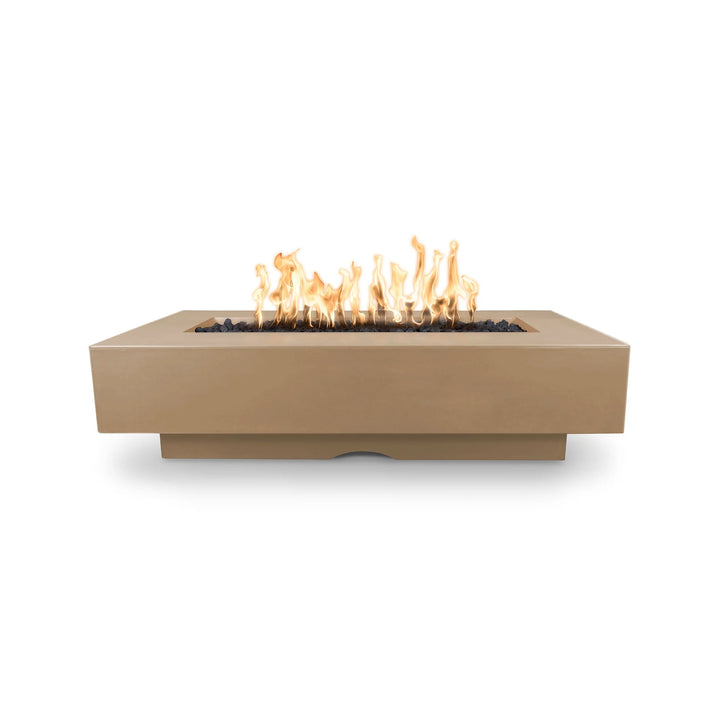 Del Mar Concrete Rectangle Fire Pit featuring a handcrafted, California coast-inspired design in various sizes (48", 60", 72", 84", 96") and ignition types.