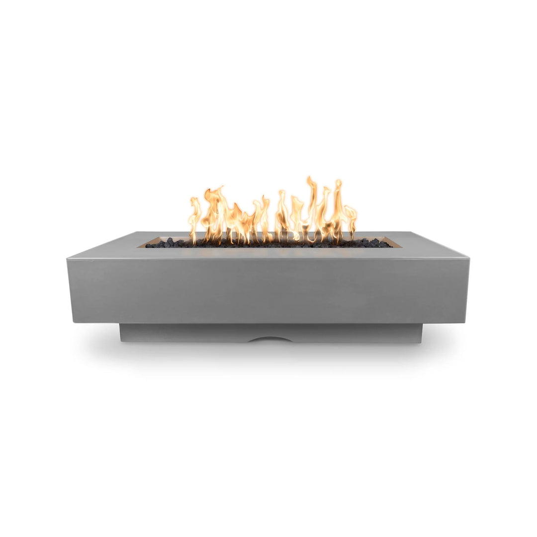 Del Mar Concrete Rectangle Fire Pit featuring a handmade, California coast-inspired design with rectangular structure, made in the USA, durable and long-lasting.