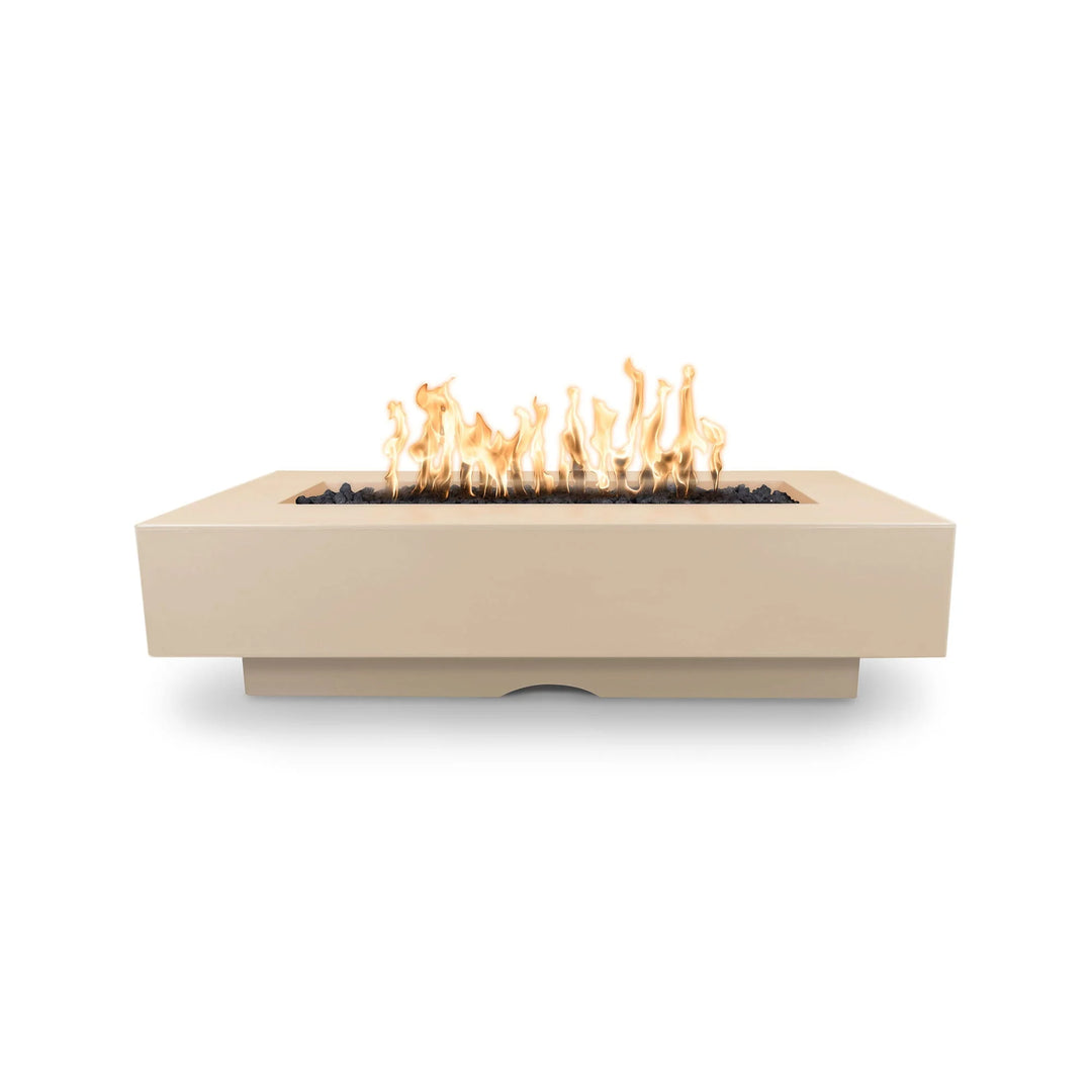Del Mar Concrete Rectangle Fire Pit, handcrafted in the USA, features a stunning California coast-inspired design with slight variations in color and texture.