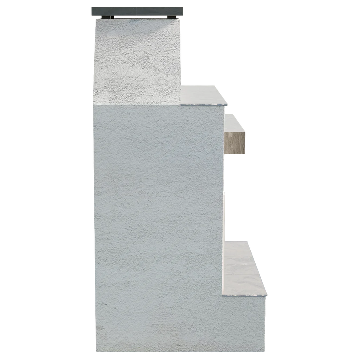 Cal Flame "Durango" Outdoor Gas Fireplace w/ Front Mantel: A commanding outdoor fireplace featuring strong architectural lines, textured exterior, extended bottom mantle, and brick-pattern firebox lining for a high-end look, fueled by 22" Double Burner producing up to 90,000 BTUs.