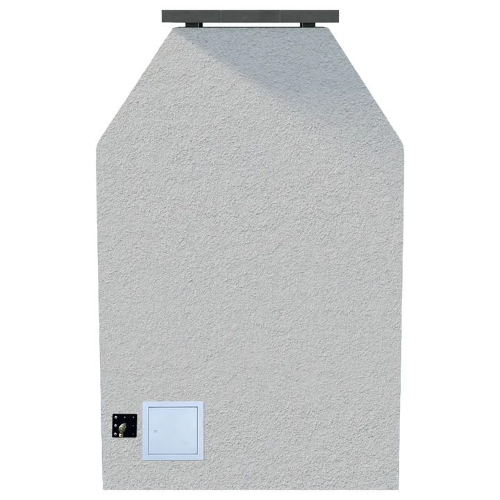 Cal Flame Durango Outdoor Gas Fireplace w/ Front Mantel: A commanding outdoor fireplace featuring strong architectural lines, textured exterior, and extended bottom mantle, producing up to 90,000 BTUs with its powerful 22" Double Burner.