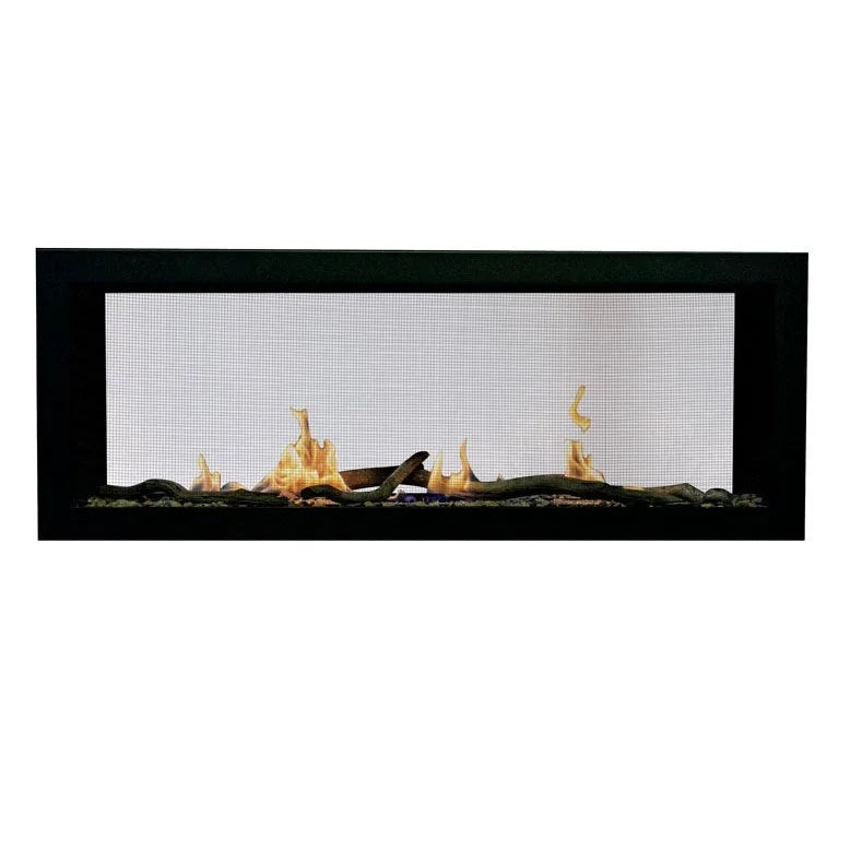 Sierra Flame Emerson 48ST Direct Vent Linear Gas Fireplace, 48-inch slim see-thru design with robust flame, black fire glass media, deluxe remote control, and significant heat output.