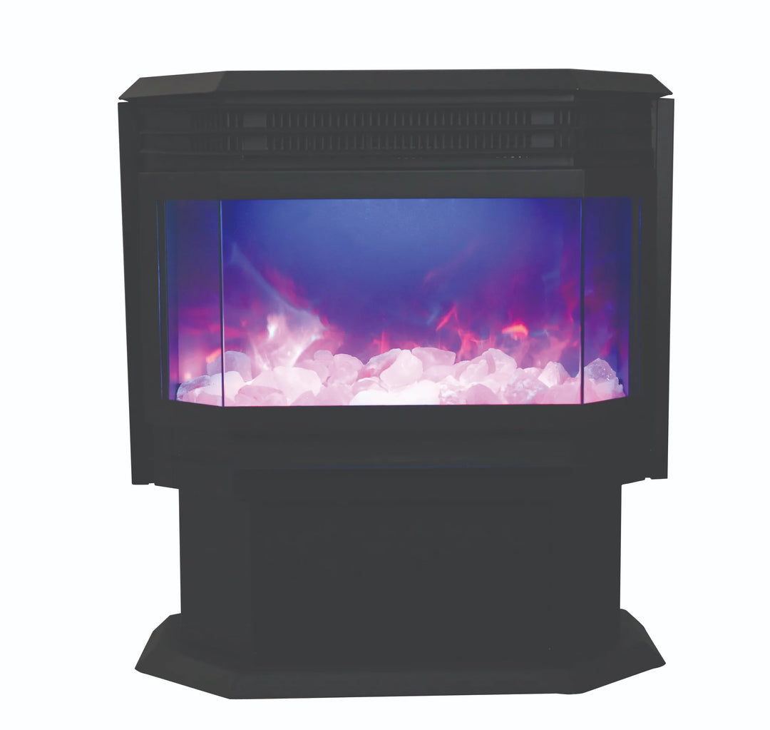Amantii Freestand FS-26-922 Electric Fireplace, European-styled free-standing unit with beveled glass viewing area, virtually plug-and-play operation, 11-piece log set, sable glass, and multi-colored state-of-the-art flame presentation.