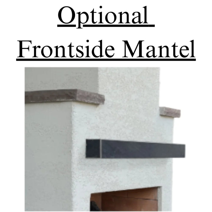 Cal Flame Key West Outdoor Gas Fireplace w/ Wrap-around Mantel, featuring clean coastal lines, wrap-around bottom mantle, 22-inch double burner producing up to 90,000 BTUs, brick-pattern firebox liner, and durable galvanized steel frame.