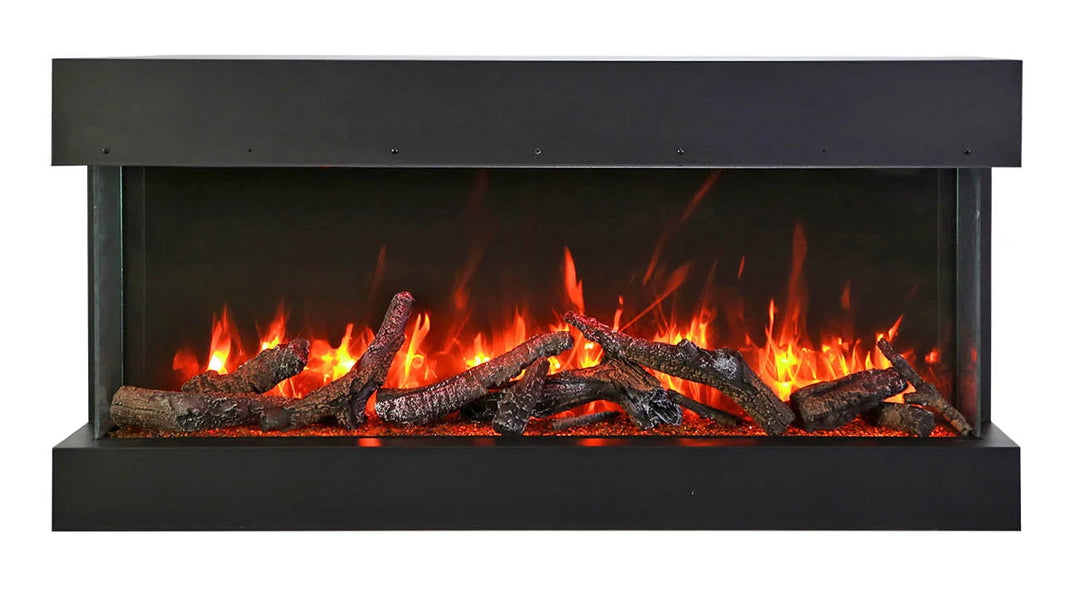 Remii BAY-SLIM 3 Sided Electric Fireplace: A sleek, slim (10.5/8" depth) corner fireplace with multi-colored LED flame presentation, thermostat-controlled heating up to 5000 BTU, and ambient canopy lighting in 13 colors.