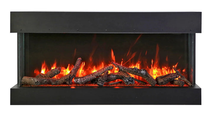 Remii BAY-SLIM 3 Sided Electric Fireplace: A sleek, slim (10.5/8" depth) corner fireplace with multi-colored LED flame presentation, thermostat-controlled heating up to 5000 BTU, and ambient canopy lighting in 13 colors.