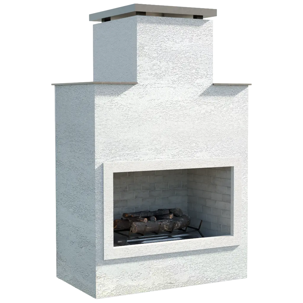 Cal Flame Indio Outdoor Gas Fireplace: Modern, outdoor gas fireplace featuring bold architectural lines, clean profile, and choice of textured exterior finishes in Stucco, Cultured Stone, or Cal Faux Stone.