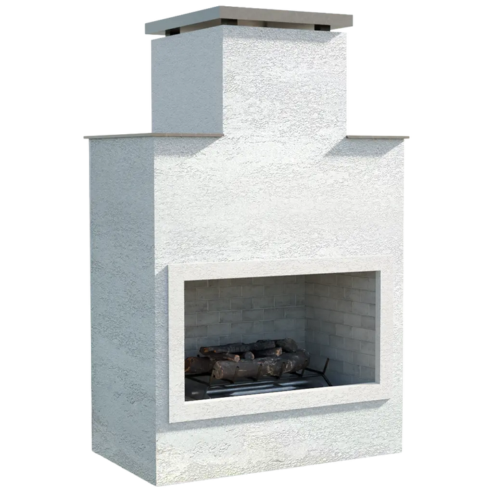 Cal Flame Indio Outdoor Gas Fireplace: Modern, outdoor gas fireplace featuring bold architectural lines, clean profile, and choice of textured exterior finishes in Stucco, Cultured Stone, or Cal Faux Stone.