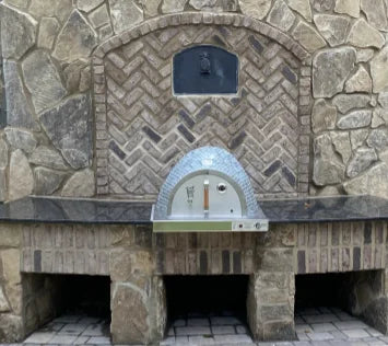 HPC Fire Villa Series Dual-Fuel Pizza Oven with Glass Mosaic Tiles and Stainless Steel Hearth, Weighs 350 lbs, Fully Assembled for Built-in Installation.