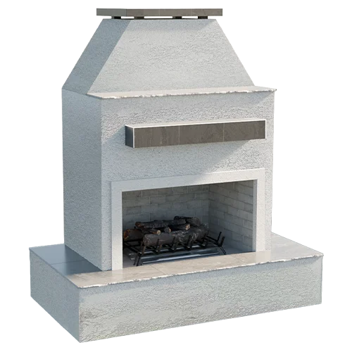 Cal Flame "Key West" Outdoor Gas Fireplace w/ Wrap-around Mantel: A coastal-inspired, 72" wide outdoor fireplace featuring a clean-lined design, wrap-around bottom mantle, and powerful 22” Double Burner producing up to 90,000 BTUs.