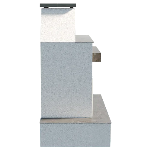 Cal Flame "Key West" Outdoor Gas Fireplace w/ Wrap-around Mantel features a clean coastal design, 16-gauge galvanized steel frame, and built-in 22” Double Burner producing up to 90,000 BTUs with brick-pattern firebox liner and lava rock media.