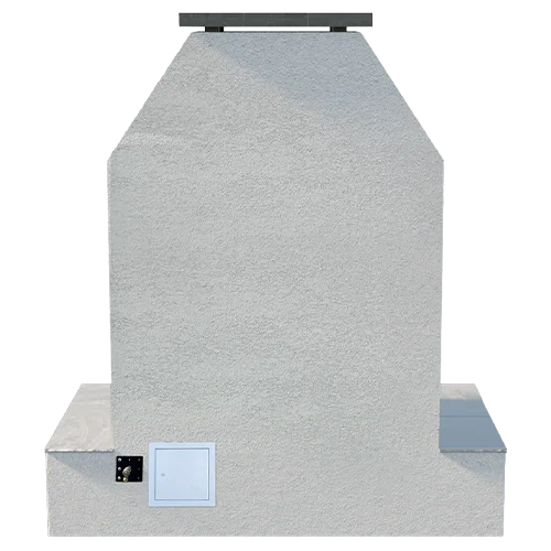 Cal Flame "Key West" Outdoor Gas Fireplace w/ Wrap-around Mantel, featuring a refined silhouette, 22” Double Burner producing up to 90,000 BTUs, and a brick-pattern firebox liner.