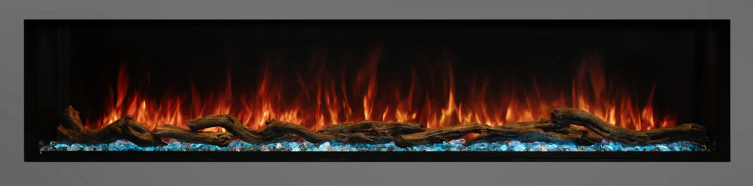 Modern Flames Landscape Pro Multi Electric Fireplace, sleek three-sided design for custom-built homes, features Hybrid-FX Flame Technology and high-efficiency heating for supplemental heat up to 10,000 BTUs.