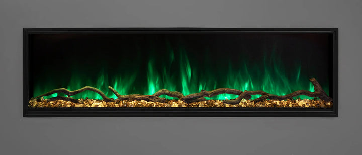 Modern Flames Landscape Pro Slim Electric Fireplace, sleek frameless design with edge-to-edge glass, customizable flame technology, and whisper-quiet heat in 44"-96" sizes.