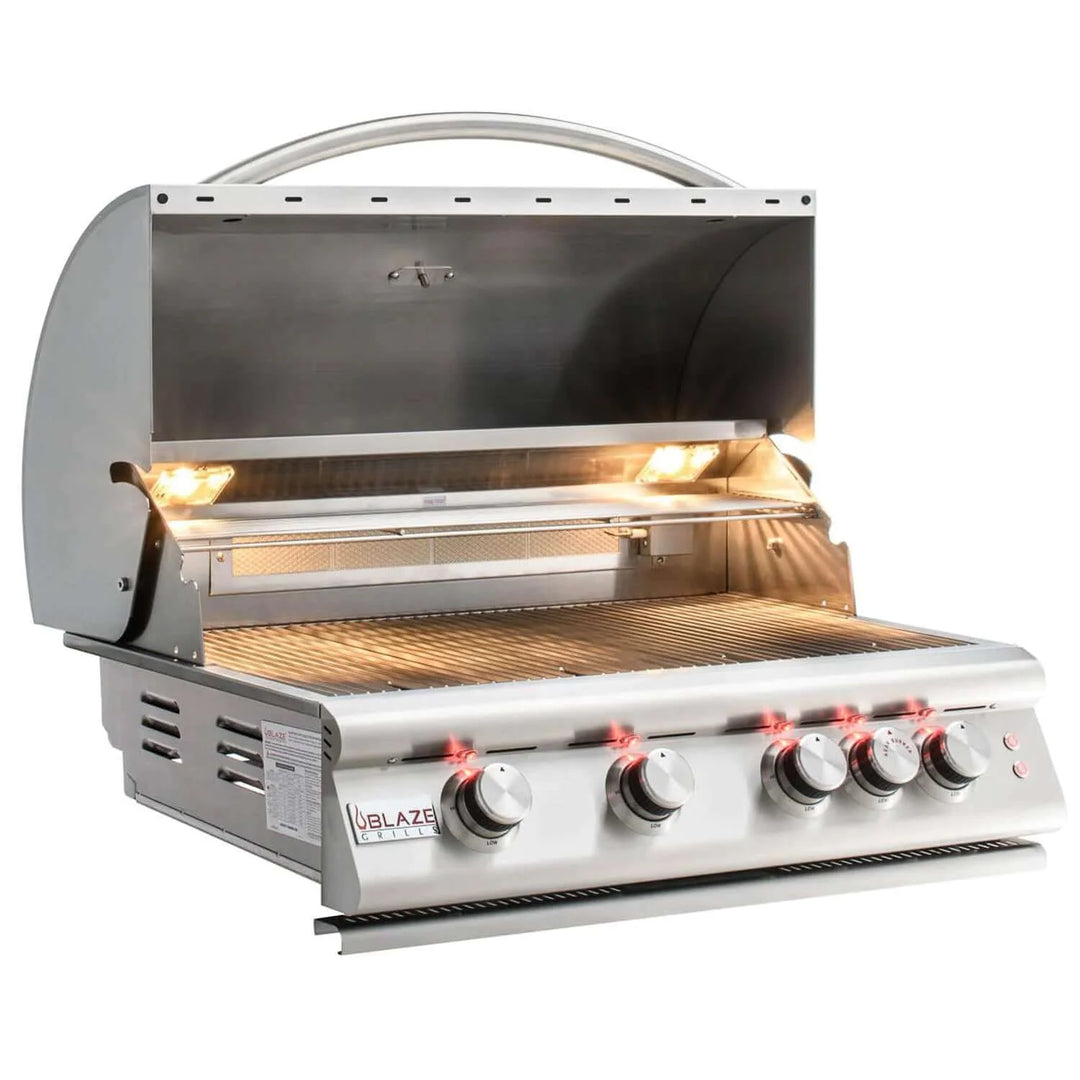 Blaze Premium LTE 32-Inch Built-In Grill features commercial-grade stainless steel, 66,000 BTUs, and smart lighting for ultimate outdoor cooking experience.