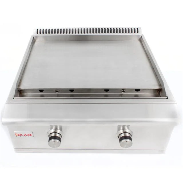 Blaze 30" Built-In LTE Gas Griddle - Professional-grade outdoor cooking station featuring 495 sq in heavy-duty stainless steel griddle surface, powered by two commercial-quality U-shaped burners with flame-thrower ignition.