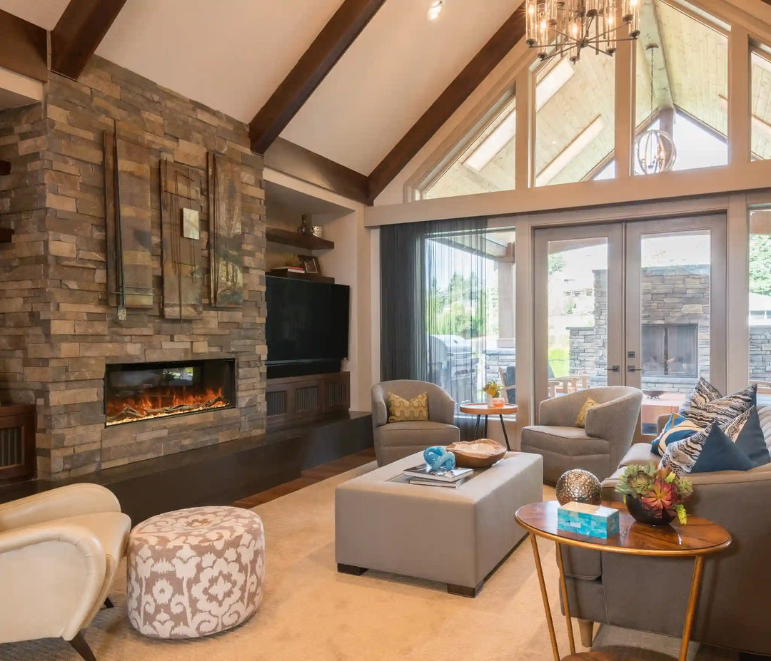 Modern Flames Landscape Pro Multi Electric Fireplace - Sleek three-sided fireplace with customizable installation configurations and Hybrid-FX Flame Technology for realistic flame effects and adjustable ambiance in multiple sizes from 44" to 120".