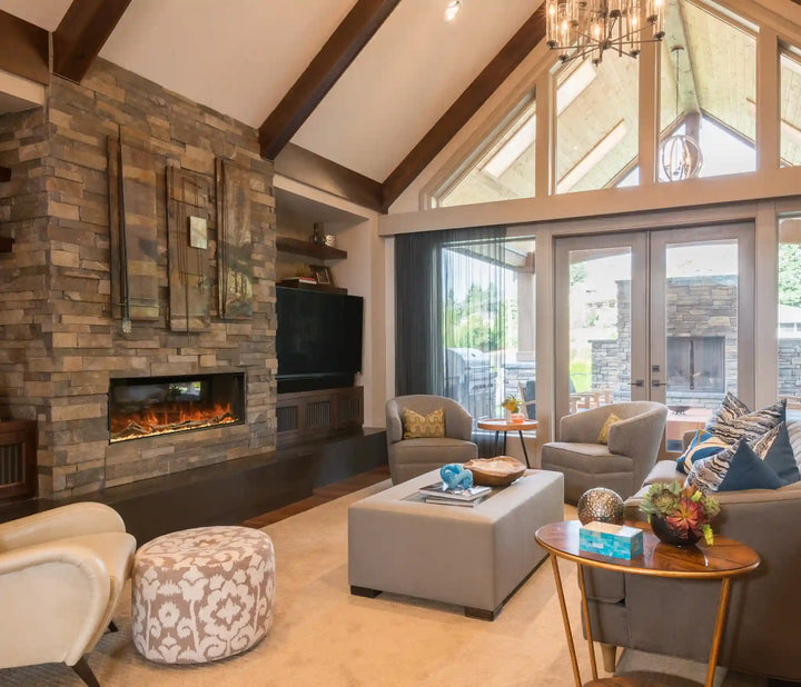 Modern Flames Landscape Pro Multi Electric Fireplace - Sleek three-sided fireplace with customizable installation configurations and Hybrid-FX Flame Technology for realistic flame effects and adjustable ambiance in multiple sizes from 44" to 120".