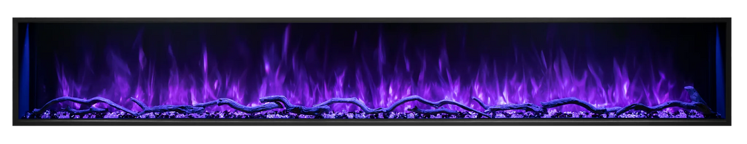 Modern Flames Landscape Pro Slim Electric Fireplace in sleek, frameless design with edge-to-edge glass and Hybrid-FX flame technology.