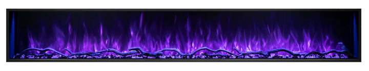 Modern Flames Landscape Pro Slim Electric Fireplace in sleek, frameless design with edge-to-edge glass and Hybrid-FX flame technology.