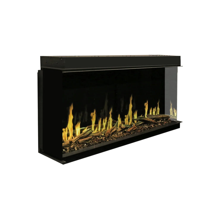 Modern Flames Orion Multi Electric Fireplace 52"-120" - Premium electric fireplace featuring multi-dimensional Heliovision Flame Technology with ultra-realistic flames, customizable lighting, ambient sounds, and a deep ember bed, available in various sizes for flexible installation options, including wall-mounting or built-in designs, with smart control via WiFi or handheld remote.