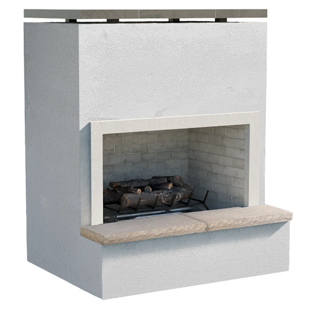 Cal Flame "Monterey" Outdoor Gas Fireplace w/ Front Mantel - Modern outdoor fireplace featuring refined finishes, inviting glow, and a 24" log set in a spacious footprint (48" W × 41" D × 59" H).