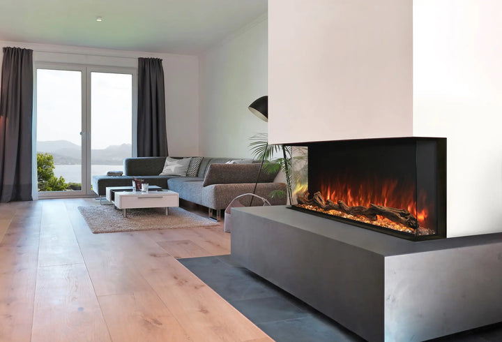 Modern Flames Landscape Pro Multi Electric Fireplace, sleek three-sided design with high-performance heating and customizable installation configurations for modern homes.