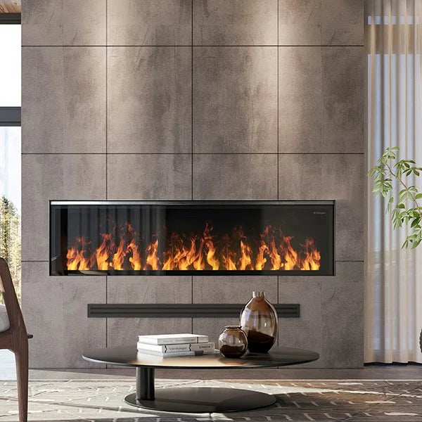 Dimplex 66-Inch Opti-Myst Linear Electric Fireplace with realistic flame effects and water vapor technology, featuring a slim design, adjustable flame intensity, and customizable spacers for a personalized experience.