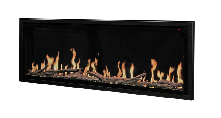 Modern Flames Orion Slim Electric Fireplace with lifelike flames, adjustable heat, and ambient sounds in four sizes: 52", 60", 76", and 100" widths.