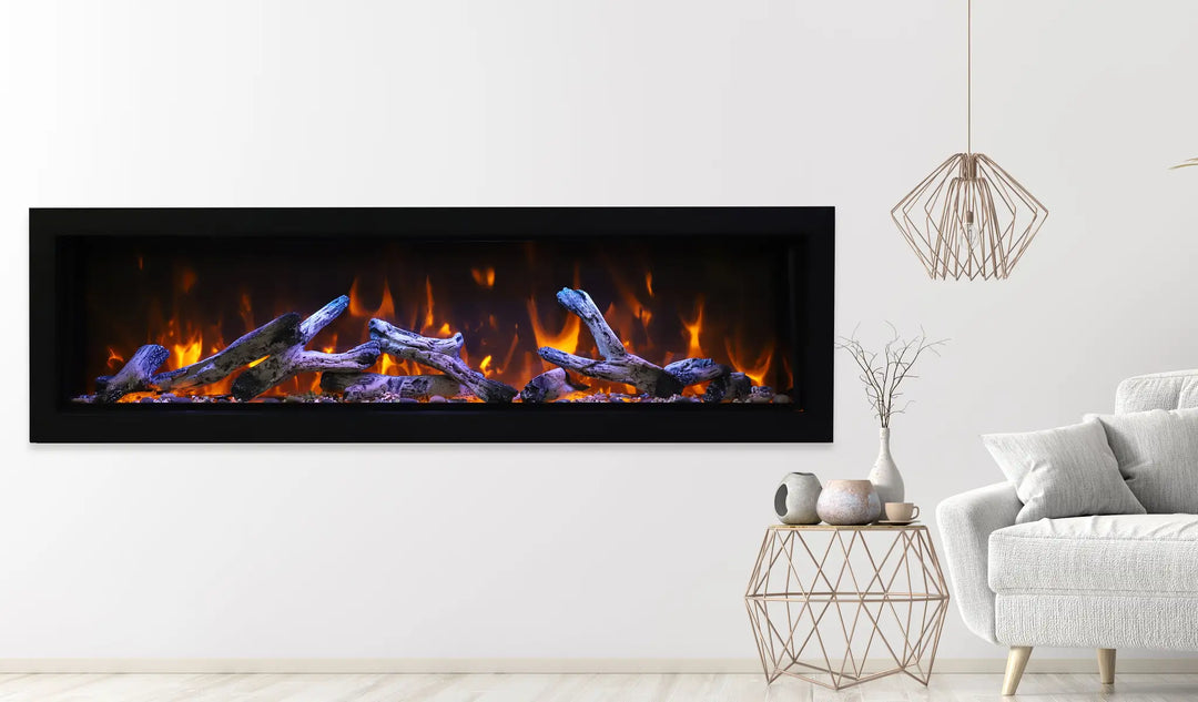 Amantii Panorama BI Deep XT Smart Electric Fireplace - A high-end, WiFi-enabled electric fireplace with an extra tall viewing area (18" height) and customizable media tray options in a sleek black steel surround.