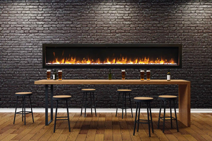 Amantii Panorama BI Slim Smart Electric Fireplace - Built-in electric fireplace with black steel surround, incredibly thin at just 4", perfect for indoor or outdoor spaces with various sizes available (30", 40", 50", and 60").