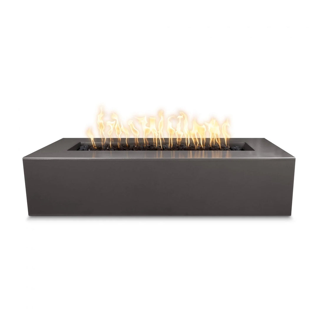 The Outdoor Plus Regal Fire Pit, an elegantly designed, handmade fire feature made in the U.S.A., featuring durable construction and long-lasting performance in various environments, with included LC Certified Match Lit Kit or CSA Certified Electronic Ignition System.
