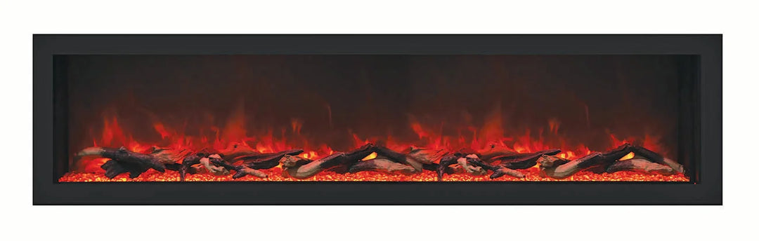 Remii DEEP Electric Fireplace with black steel surround and vibrant, multi-colored flame presentation, ideal for indoor or outdoor use.