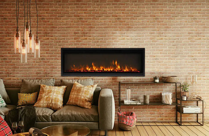 Remii WM-SLIM Smart Electric Fireplace-45" - Sleek, modern design featuring realistic flames, Wi-Fi controls, and 11 multi-color uplighting options for year-round use in residential or commercial spaces.