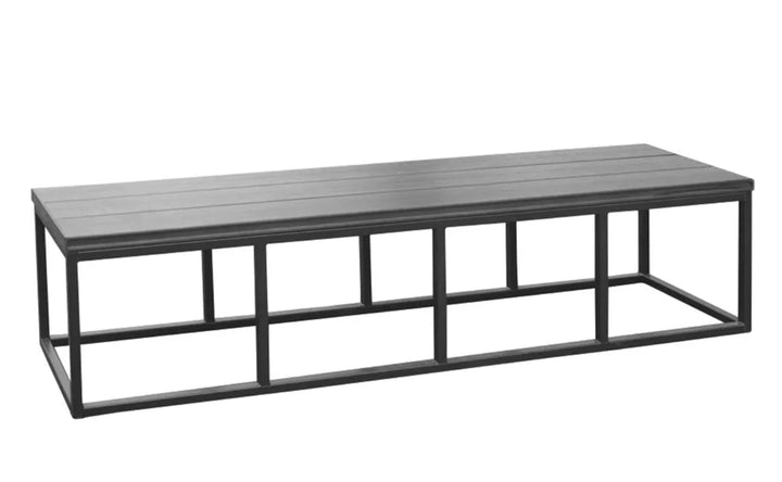 Cal Metro Spa Surround Bench — Modular, low-seating bench for comfortable perching near the spa in Smoke and Mist finish, available in 36" or 77" lengths.