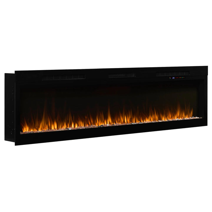 Dimplex Vital Sense Linear Electric Fireplace features sleek design with 13 vivid flame colors, adjustable speeds and brightness, realistic ember effects, and supplemental heating for up to 1,000 sq. ft.