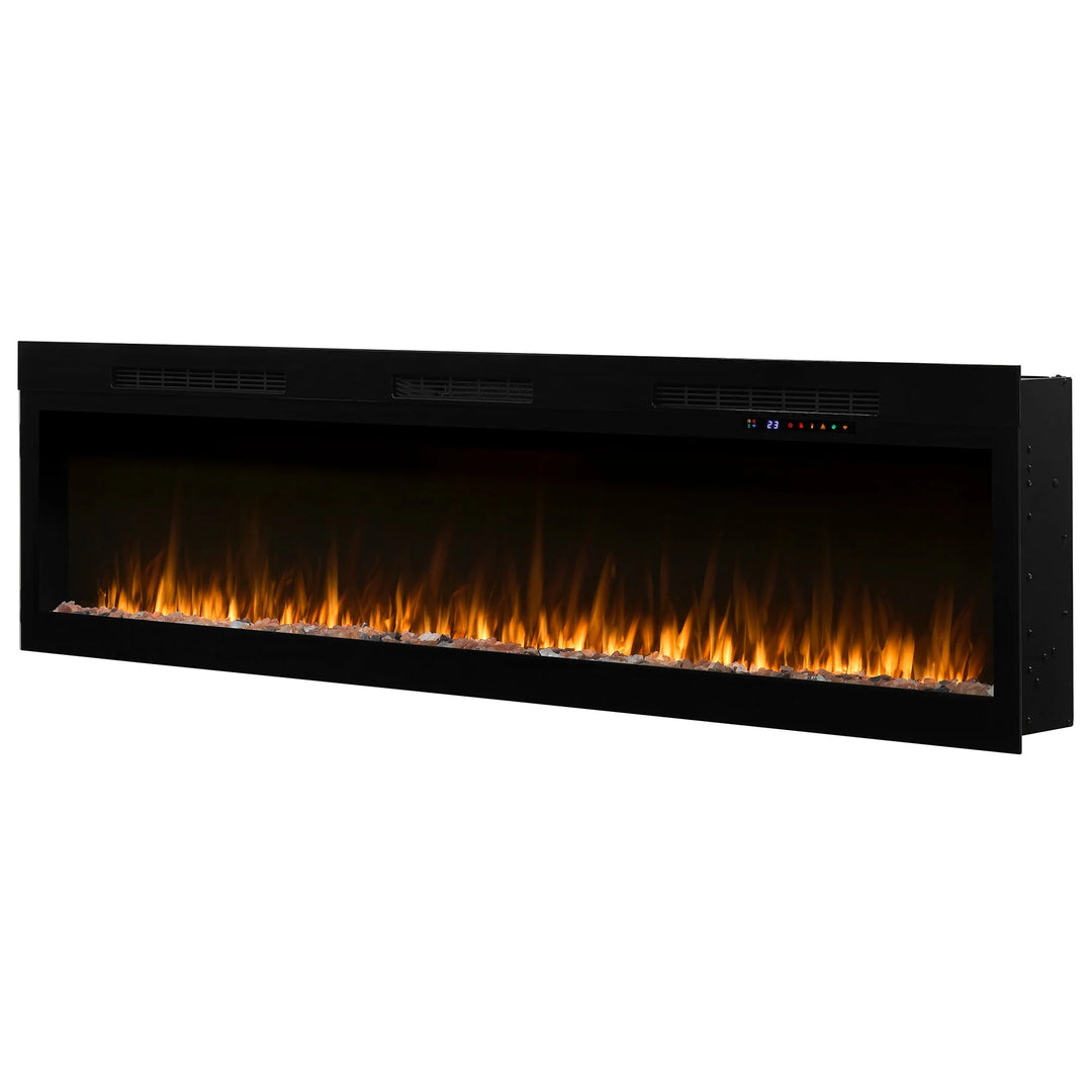 Dimplex Vital Sense Linear Electric Fireplace, sleek contemporary design with customizable ambiance and realistic flame display, features 13 vibrant colors and adjustable brightness for tailored mood settings.