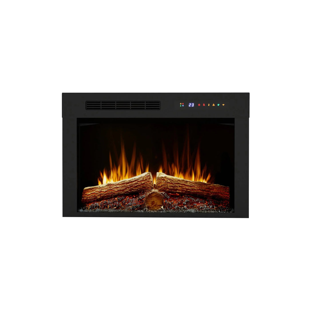 Dimplex Vital Spark 26" Built-in Electric Firebox features realistic molded logs with 5 LED color options, 13 flame colors, and adjustable brightness for year-round warmth.