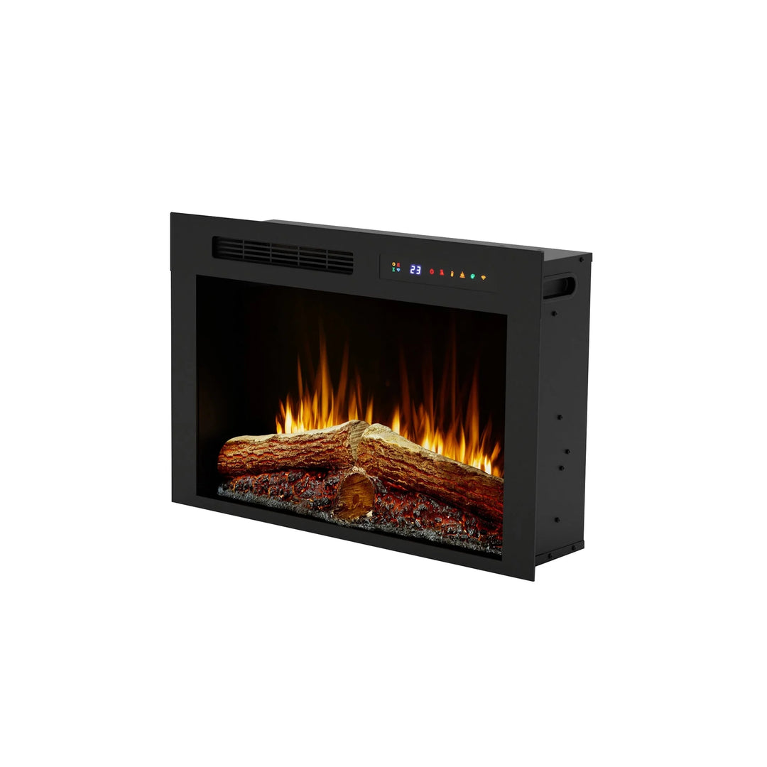 Dimplex Vital Spark 26" Built-in Electric Firebox features lifelike molded logs, 13 flame colors, and fan-forced heat for spaces up to 1,000 sq. ft.