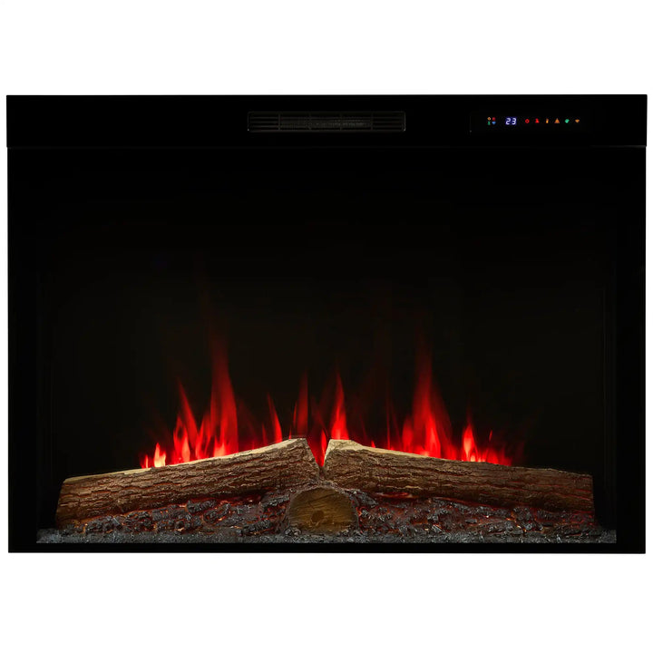 Dimplex Vital Spark 42" Built-in Electric Firebox features wide-format flame display with molded logs and five-color ember bed for realistic warmth and ambiance, customizable with 13 flame colors, three speeds, and three brightness levels.