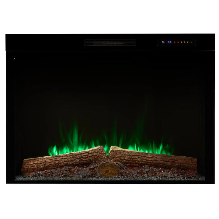 Dimplex Vital Spark 42" Built-in Electric Firebox features a wide-format flame display with molded logs, five-color ember bed, and customizable ambiance settings.