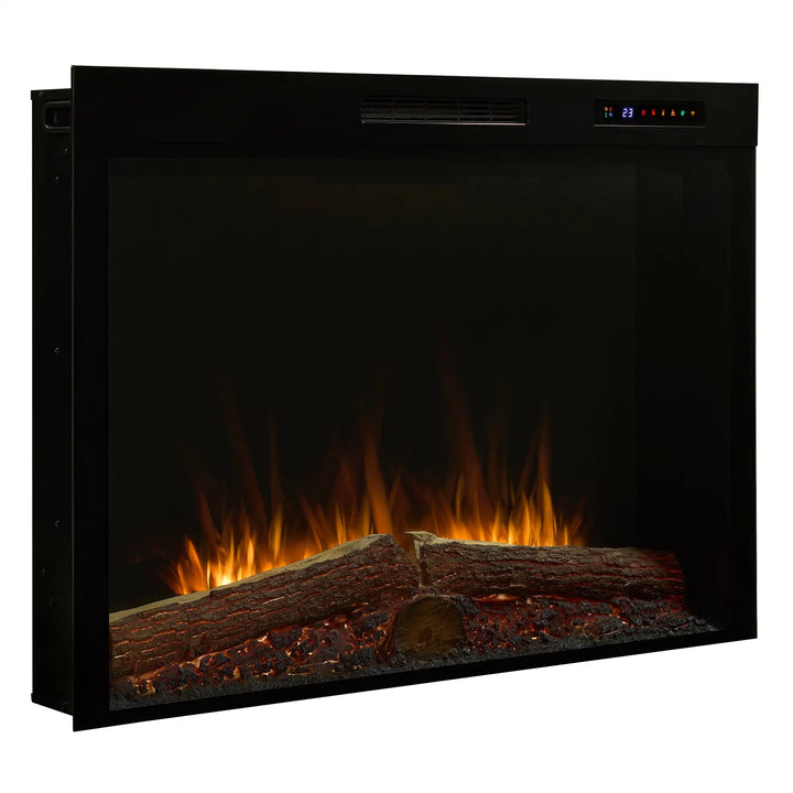Dimplex Vital Spark 42" Electric Firebox with wide-format flame display, molded logs, and 5-color ember bed for realistic warmth and ambiance in expansive living areas.
